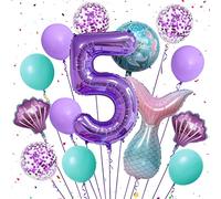 Sirena Palloncini Compleanno 5 Anno Palloncino con Numero 5 Viola 40 Pollici Palloncino a Forma di Sirena Conchiglia per Bambine 5 Anni Sirena Tema Feste Decorazione di Compleanno Accessorio