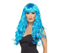 Sirena Parrucca da Donna Lunghi Ricci Halloween Adulti Costume con Frangia