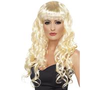 Sirena Parrucca da Donna Lunghi Ricci Halloween Adulti Costume con Frangia