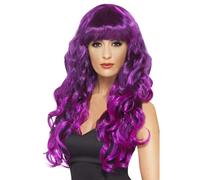 Sirena Parrucca da Donna Lunghi Ricci Halloween Adulti Costume con Frangia