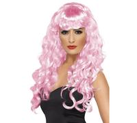 Sirena Parrucca da Donna Lunghi Ricci Halloween Adulti Costume con Frangia