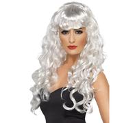 Sirena Parrucca da Donna Lunghi Ricci Halloween Adulti Costume con Frangia