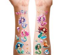 Sirena Tatuaggi per Bambini, 12 Fogli Glitter Tatuaggio Temporanei Trasferelli per Regali Fine Festa, Pignatta e Gadget Giochi Compleanno