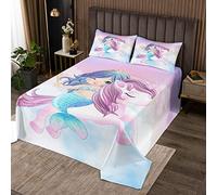 Sirena Unicorno Cartoon Mermaid Coverlet Set per Bambini Ragazzi Ragazze Carino Unicorno Trapuntato Copriletto Fauna Selvatica Trapuntato Copriletto King260x240cm