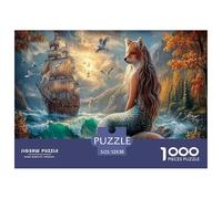 Sirena volpe e nave Jigsaw Puzzle Impossible 1000 Pezzi Costa autunnale Decorazione Per La Casa. Rilassamento E Intelligence Per Adulti E Bambini Da 12 Anni 52x38cm/1000pcs