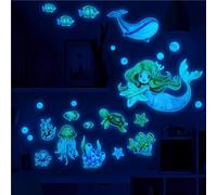 Sirene Fluorescenti Adesivi Luminosi Soffitto, Parete Adesivi Balena Creatura Marina Fluorescenti Bambini Decorazioni Adesivo Muro, Décoration Chambre Enfant et Fille Bleu