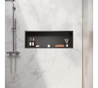 SIRHONA Nicchia da bagno, cuccia da doccia a incasso in acciaio inox, elementi di stoccaggio per la doccia in bagno, 90 x 30 cm, colore: Nero