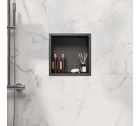 SIRHONA Niche da bagno, cuccia da doccia da incasso in acciaio inox, elementi di stoccaggio per la doccia in bagno, 30 x 30 cm, colore: Nero