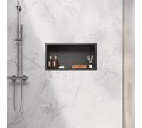 SIRHONA Niche da bagno, cuccia da doccia da incasso in acciaio inox, elementi di stoccaggio per la doccia in bagno, 60 x 30 cm, colore: Nero