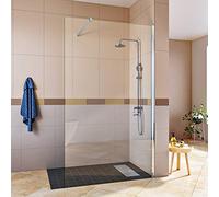 SIRHONA Porta doccia scorrevole 100 x 200 cm, vetro temperato 8 mm trasparente, isolamento termico, impermeabile, barra in acciaio inox, montaggio a parete regolabile -15 mm, design moderno per bagno