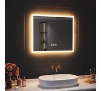SIRHONA Specchio Bagno con Illuminazione 50x60cm, Specchio LED Bagno con Bluetooth, dimmerabile, 3 temperature di colore, anti-appannamento, funzione di memoria, presa di rasatura