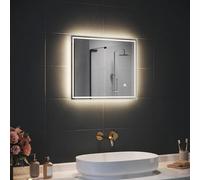 SIRHONA Specchio da Bagno 50x60cm con Illuminazione a LED, Specchio da Parete con Interruttore a Sfioramento, Specchio Parete Grande, Impermeabile IP44