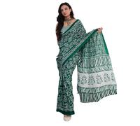 SIRIL Sari da donna in cotone stampato pronto da indossare un minuto con camicetta non cucita, verde, taglia unica