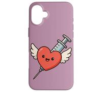 Siringa a forma di cuore Kawaii divertente per infermiera umorismo flebotomista Custodia per iPhone 16 Plus