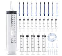 Siringa di Plastica Set Siringa 150ml-20ml-5ml-1ml Senza Ago 26 Pcs con 1m Tubo per Oliare o Incollare Laboratorio Alimentazione per Animali Domestici Industria Giardinaggio