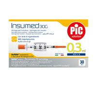 Siringa per insulina pic insumed 0,3 ml 100 ui spazio zero ago 30 gauge 8 mm 3 sacchetti da 10 pezzi