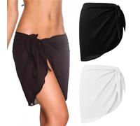 SIRLOMU 2 pezzi Donna Corto, Prendisole Chiffon, Bikini Cover Up, Wrap Sarong, Caftano, Gonne Avvolgenti del Costume da Bagno per Vacanza Party Beachwear, Fascia Estivo Morbido (Nero & Bianco)