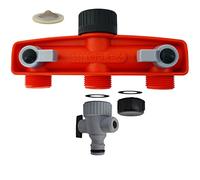 Siroflex 4520/S Distributore A 3 Vie Made In Italy | Presa Rubinetto ¾” Femmina | 3 Vie Con Uscita ¾” Maschio | Provvisto Di 3 Rubinetti E Di Una Ghiera/tappo | Connettore Tubo Giardino, Rosso