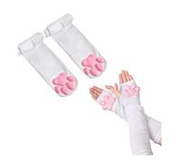 SIROLISA Muffole in silicone 3D con orecchie di gatto, simpatici zampe di gatto, dita dei piedi, fagioli, calze alte per donne, ragazze, Halloween, Natale, Guanti e calze bianchi, Taglia unica