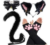 SIROLISA Muffole in silicone 3D con orecchie di gatto, simpatici zampe di gatto, dita dei piedi, fagioli, calze alte per donne, ragazze, Halloween, Natale, cosplay, colore nero, Taglia unica