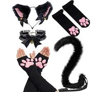 SIROLISA Muffole in silicone 3D con orecchie di gatto, simpatici zampe di gatto, dita dei piedi, fagioli, calze alte per donne, ragazze, Halloween, Natale, Set da 5 pezzi di colore nero, Taglia unica