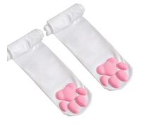 SIROLISA Muffole in silicone 3D con orecchie di gatto, simpatici zampe di gatto, dita dei piedi, fagioli, calze alte per donne, ragazze, Halloween, Natale, cosplay, Calze bianche, Taglia unica