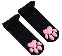 SIROLISA Muffole in silicone 3D con orecchie di gatto, simpatici zampe di gatto, dita dei piedi, fagioli, calze alte per donne, ragazze, Halloween, Natale, cosplay, Calzini neri, Taglia unica