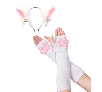 SIROLISA Simpatico costume da zampa di gatto, Kawaii Cosplay Kawaii morbido 3D dita dei piedi fagioli senza dita di gatto artiglio zampe Cosplay set per donne (guanti lunghi bianchi+orecchie)