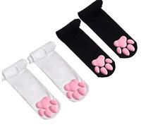 SIROLISA Simpatico costume da zampa di gatto, Kawaii Cosplay Kawaii, morbido 3D, fagioli senza dita, zampe, per cosplay da donna (calzini neri+calzini bianchi)