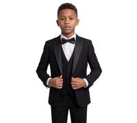 SIRRI - Completo Smoking da Bambino con Revers a Lancia in Raso Set da 4 o 5 Pezzi per Matrimoni, paggetti e Cerimonie