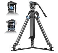 SIRUI 71.7"/182cm Treppiede Video con Testa Fluida Video Professionale, SQ75+VHS10 Treppiede in Fibra di Carbonio, Controbilanciamento a 7 Stadi, Regolazione Tilt/Pan a 4 Stadi, Max 10 kg/22lb