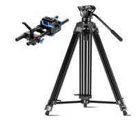 SIRUI Kit Treppiede Video Professionale con Testa Fluida e Piastra Base Universale 15 mm, Treppiede in Alluminio Carico 10 kg, Aste in Fibra di Carbonio, Piastra Arca e Supporto Obiettivo per DSLR