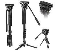 SIRUI Monopiede video con piedini, leggero e portatile, 188 cm, con testa fluida panoramica e inclinabile per fotocamere DSLR e videocamere, carico massimo 8 kg, AM-MDP02