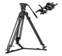 SIRUI SQ75 Treppiede Video Professionale in Fibra di Carbonio con Testa Fluida S5X, Kit Bundle con Base Plate SC-BPS, Guide da 15 mm, Piastra Arca QR, Supporto Obiettivo, Portata 5 kg