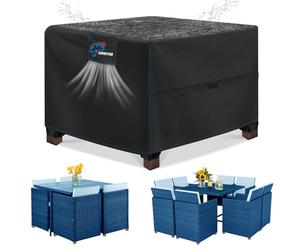 SIRUITON Coperture per Mobili da Giardino,Tessuto Oxford 520D Resistente,Impermeabile,Antivento,Anti-UV,Copertura per Tavolo Esterno con Sfiato d'Aria,piazza(135x135x74cm) - Nero