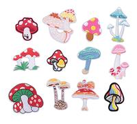 Sirxlevcy 12 Pezzi di Toppe Un su per Abbigliamento Pantaloni Scarpe, DIY Funghi Ricamo Patch Cucito Decorazione Artigianale Craft
