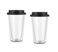 Sirxlevcy 2 Confezioni di Tazze da Caffè In Vetro A Doppia Parete, Tazze da Caffè Termiche Isolate con Coperchi In Silicone, 12 OZ / 350 Ml, Lavabili In Lavastoviglie