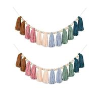 Sirxlevcy 2 Pezzi di Ghirlanda Colorata da Appendere alla Parete con Perline di Legno per Feste, Decorazioni per Baby Shower