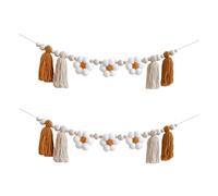 Sirxlevcy 2 Pezzi di Ghirlanda in Legno con Margherite Perline di Legno, Ghirlanda Boho Hippie per L'Aula