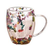 Sirxlevcy 2 Pezzi di Riempimento Tazza di Vetro A Doppia Parete con Fiori Secchi con Manico Tazza Isolata per Bevande Calde e Fredde Resistente al, Tè e Caffè