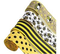 Sirxlevcy 26 Yards Bee Wired Edge Ribbon 2.5 Pollice Wide Hessian Ribbon Crafting Decor 4 Rotoli