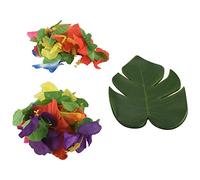 Sirxlevcy 60 pezzi decorazione del partito tropicale forniture da 8 pollici foglie di palma tropicale Monstera e fiori di ibisco, foglia di simulazione per hawaiano luau partito jungle beach decorazio