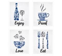 Sirxlevcy Blue Navy Cobalt Grey Bianca Vintage Inspirational Kitchen Restaurant Cafe Bar Wall Art Decorations Eat Drink Love Wine