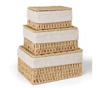 Sirxlevcy Cesto Portaoggetti, Confezione da 3 Cestini Portaoggetti con Coperchio, Cestino Intrecciato In Corda di Carta, Cestini Decorativi Boho con Fodera