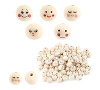 Sirxlevcy Confezione da 100 con Faccia, Palline In Legno da 20 mm con Foro per Infilare, Teste In Legno per Preoccupazione,