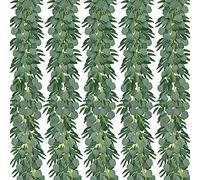 Sirxlevcy Confezione da 5 6,5 Piedi Eucalipto Artificiale con Ghirlanda di Pianta di Vite Finta con Foglie Finto Dollaro D' Verde