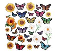 Sirxlevcy Fiori Ricamati sulle Toppe per Abbigliamento, 33PZ Cucire su Girasole Applique per Vestiti Jeans