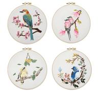 Sirxlevcy Kit da Ricamo per Adulti Kit da Ricamo Kit da Ricamo A Mano con Motivi (Uccellino) Confezione da 4