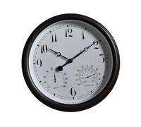 Sirxlevcy Orologio da Parete Impermeabile per Esterni da 15 Pollici con Display di Temperatura e Umidità, Grande Orologio da Appendere Impermeabile In Metallo