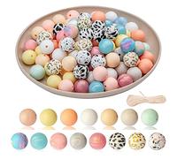 Sirxlevcy Perline nel Silicone da 15 Mm, DIY, Collana, Bracciale, Perline Rotonde, per Gioielli, Collana, Decorazioni per La Casa, Forniture Artigianali DIY